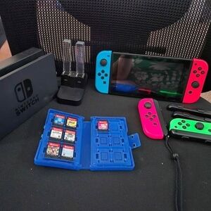 Nintendo Switch with Neon Red and Green Joy-Con